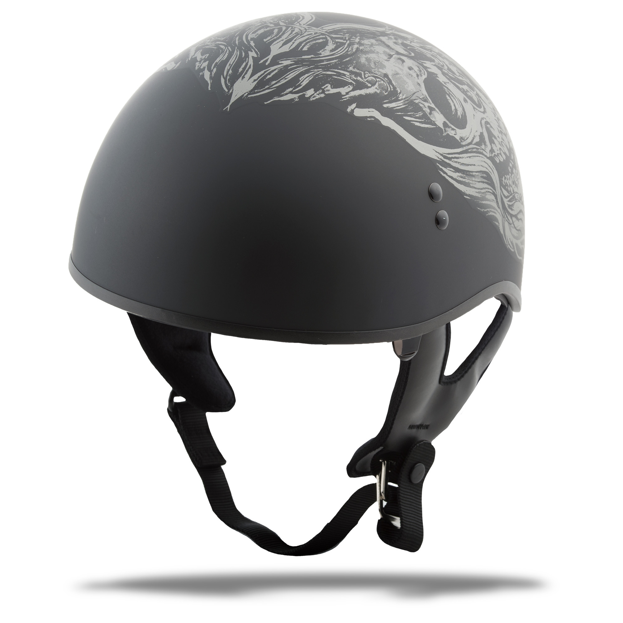 GMAX HH-65 Naked Ghost/RIP Flat Black/Silver Half Helmet 